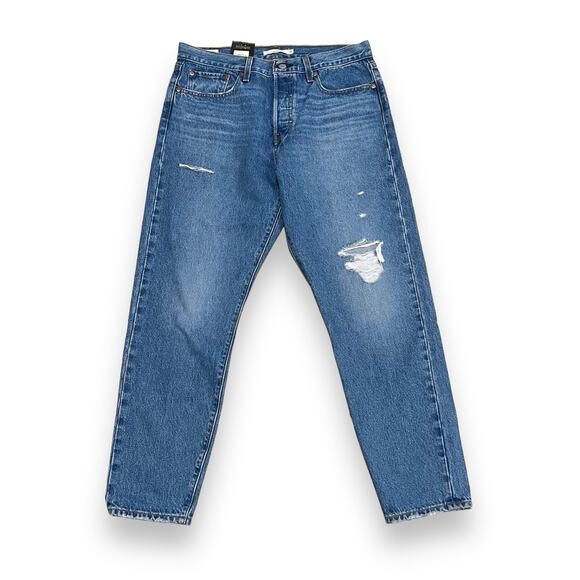 NWT Levi’s Premium Denim Wedgie Tapered Jeans Womens 31 Button Fly Distressed - Picture 3 of 12